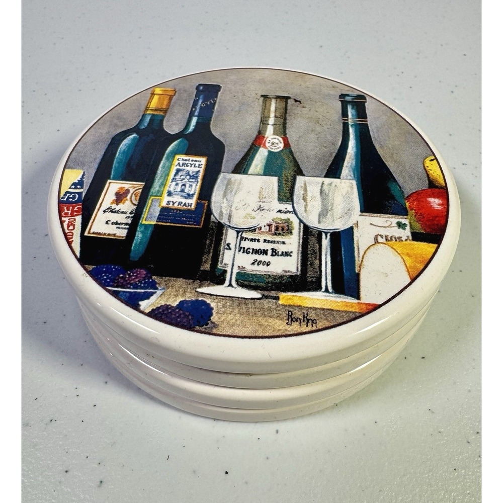 Santa Barbara Ceramic Design Ron King Wine Drink Coasters Set of 4‎ w/Box - Picture 2 of 9